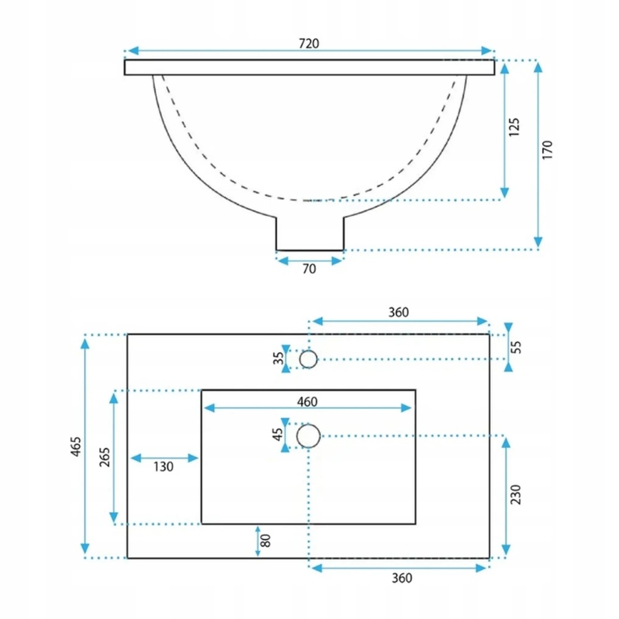 REA-U0190 - Umywalka wpuszczana DAFNE 46,5x72 cm ceramika/biały połysk