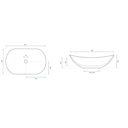 REA-U0441 - Umywalka nablatowa ROYAL 35,5x61,5 cm ceramika/biały połysk