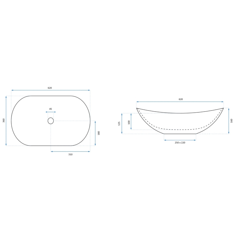 REA-U0441 - Umywalka nablatowa ROYAL 35,5x61,5 cm ceramika/biały połysk