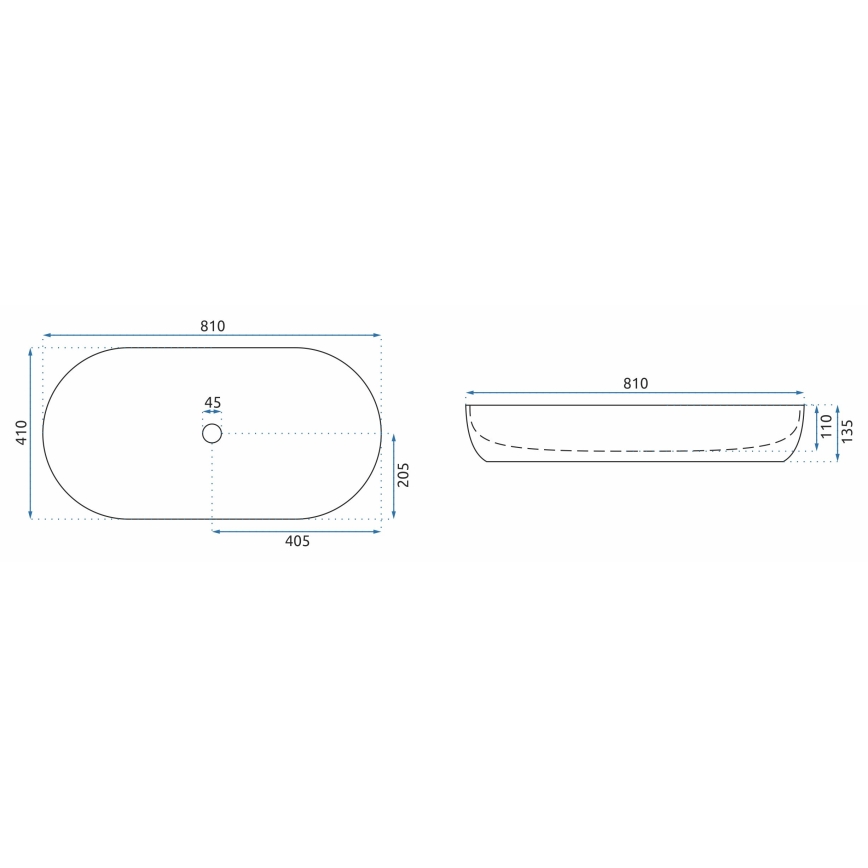 REA-U0563 - Umywalka nablatowa CLEO 41x81 cm ceramika/biały połysk