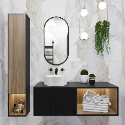 REA-U0601 - Umywalka nablatowa DELIA 36 cm błyszcząca biała/imitacja kamienia