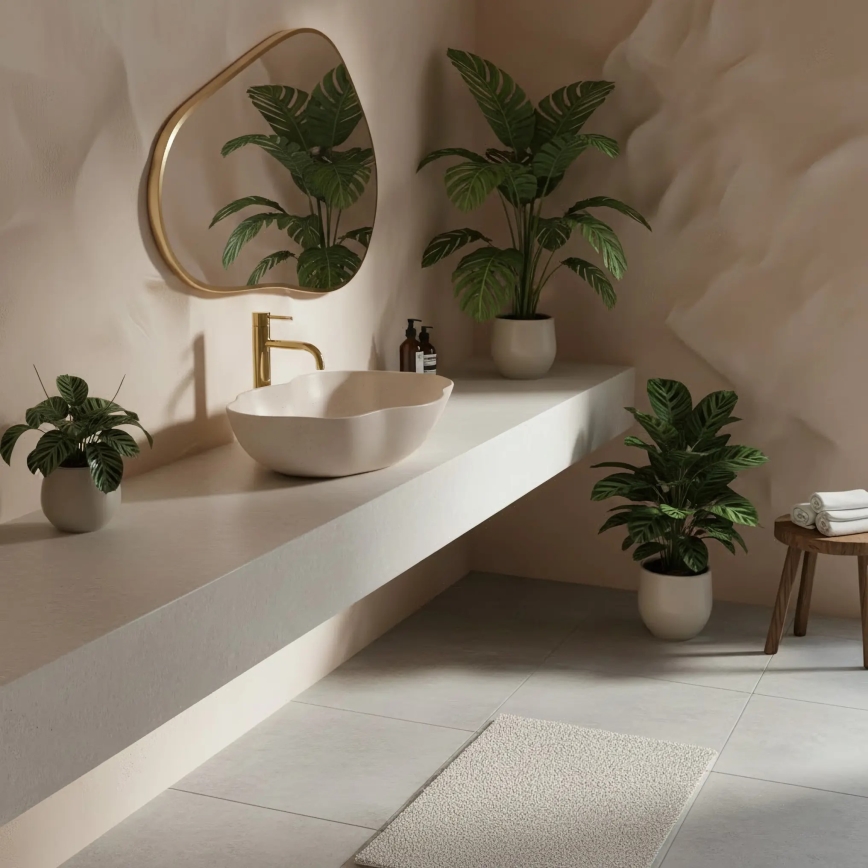 REA-U0617 - Umywalka nablatowa PEARL 38x50,5 cm ceramika/beżowa/imitacja kamienia