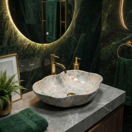 REA-U0620 - Umywalka nablatowa PEARL 38x50,5 cm ceramika/szara/beżowa/imitacja kamienia