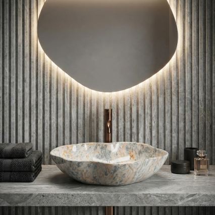 REA-U0620 - Umywalka nablatowa PEARL 38x50,5 cm ceramika/szara/beżowa/imitacja kamienia