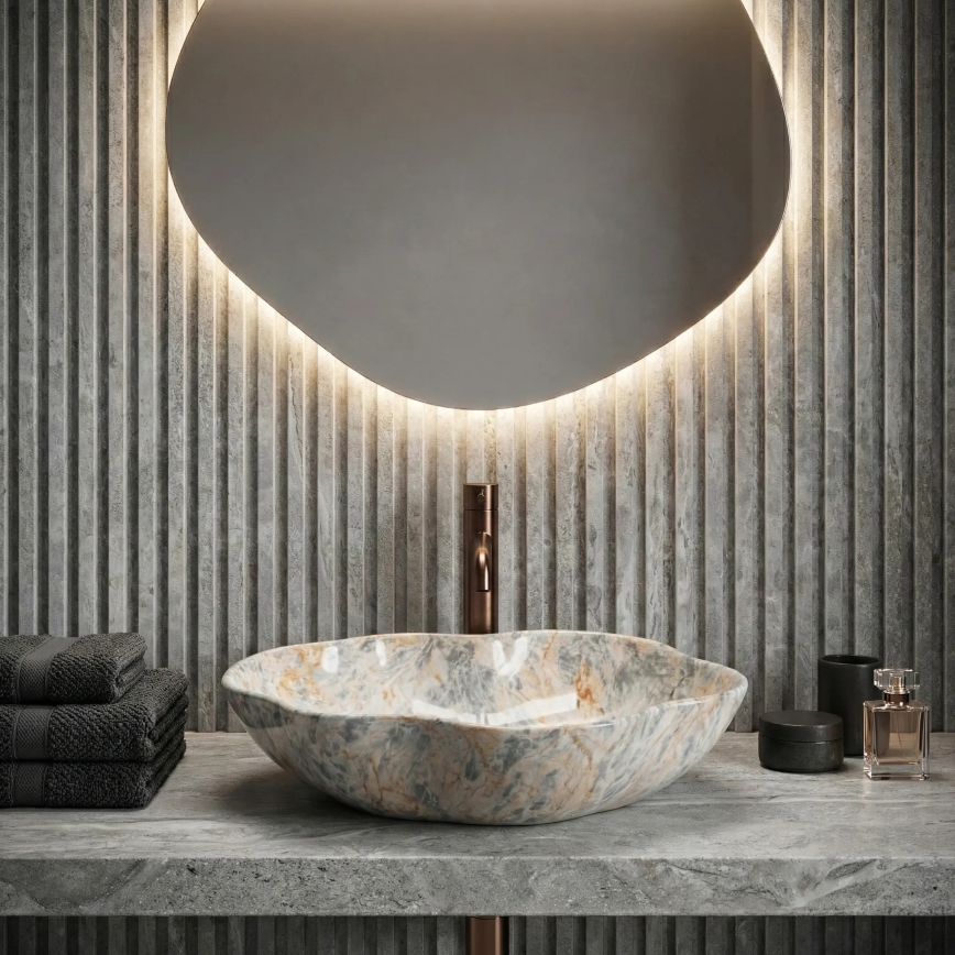 REA-U0620 - Umywalka nablatowa PEARL 38x50,5 cm ceramika/szara/beżowa/imitacja kamienia