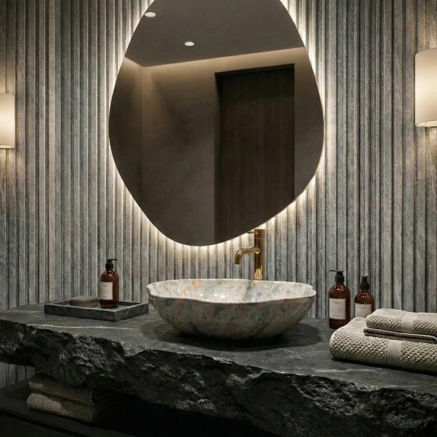 REA-U0620 - Umywalka nablatowa PEARL 38x50,5 cm ceramika/szara/beżowa/imitacja kamienia