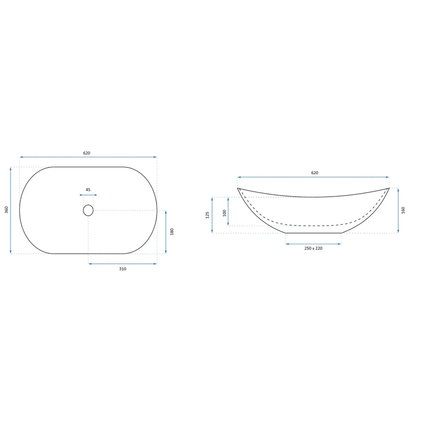 REA-U0626 - Umywalka nablatowa ROYAL 36x62 cm ceramika/brązowa