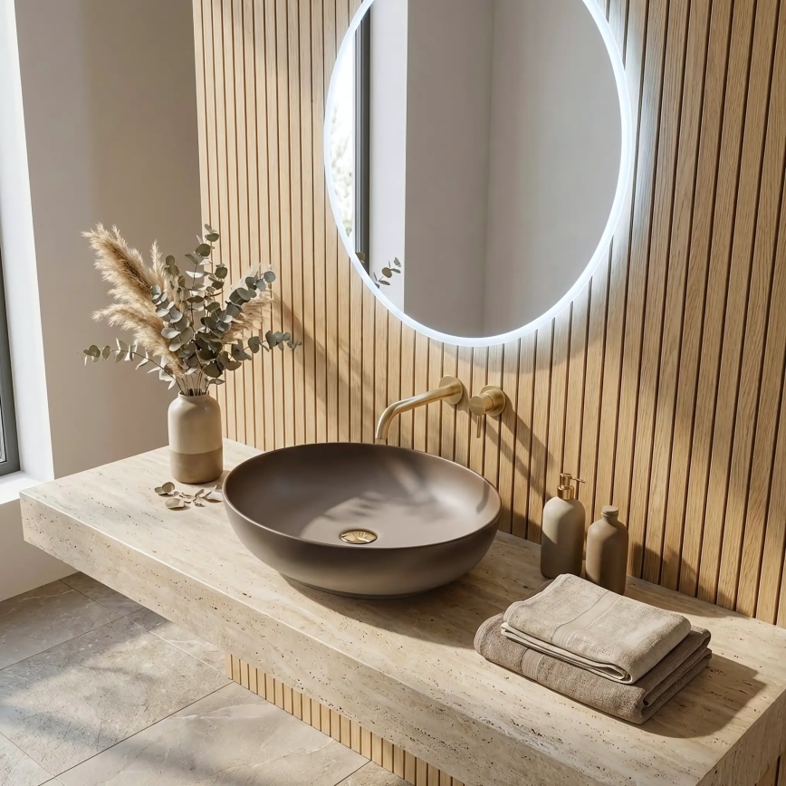 REA-U0627 - Umywalka nablatowa CAROLA 39x51,5 cm ceramika/beżowa/brązowa