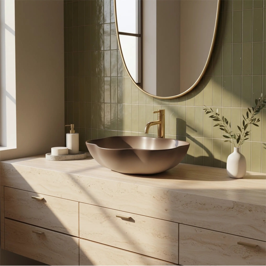 REA-U0629 - Umywalka nablatowa PEARL 38x50,5 cm ceramika/brązowa