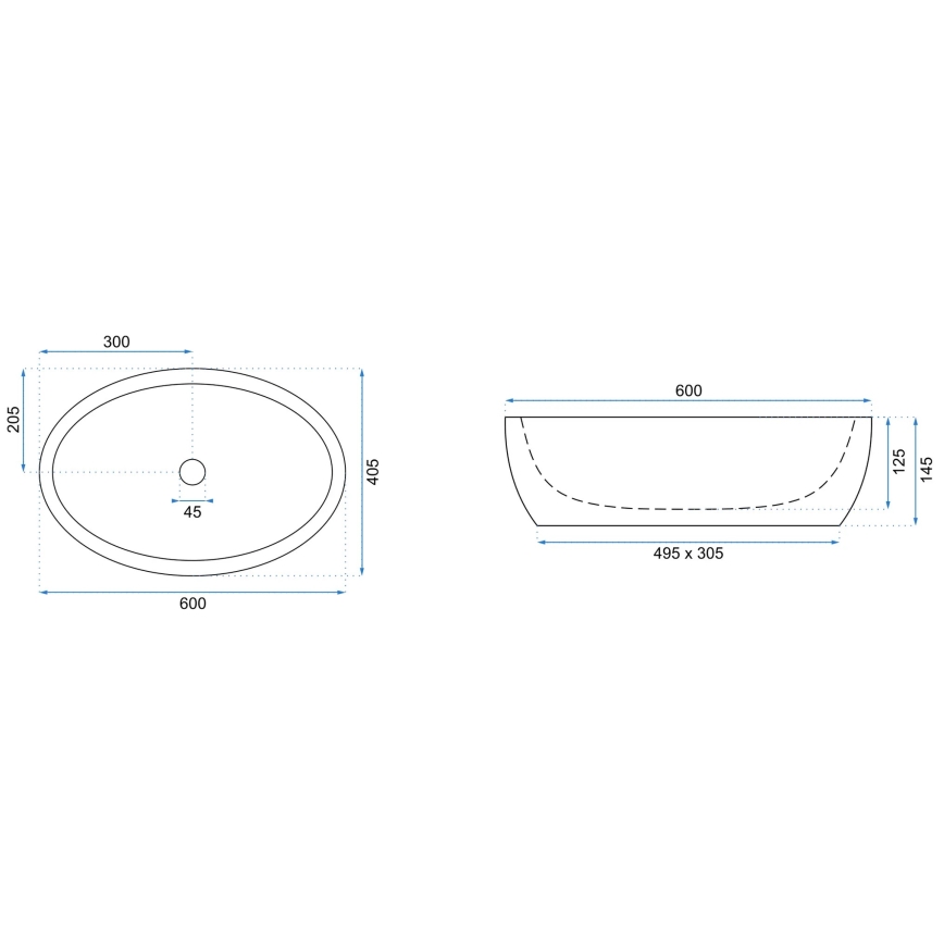 REA-U0656 - Umywalka nablatowa MELANIA 40,5x60 cm ceramika/biały połysk