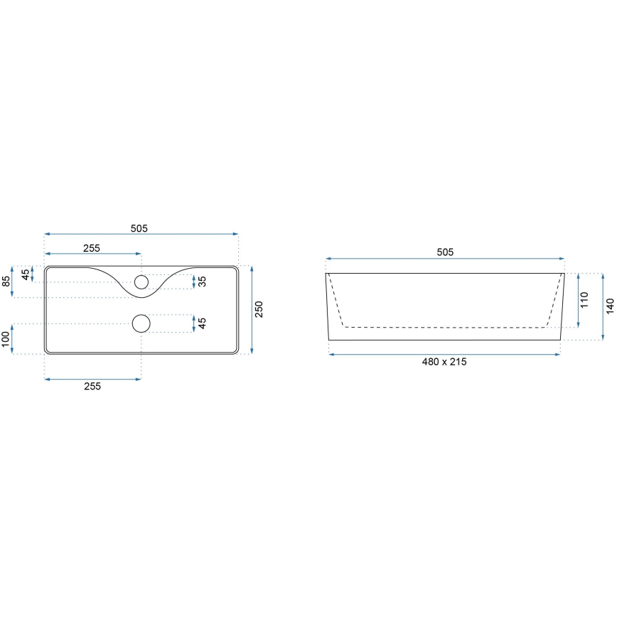 REA-U0699 - Umywalka nablatowa MERY 25x50,5 cm ceramika/biały połysk