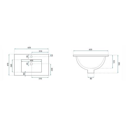 REA-U0786 - Umywalka wpuszczana DAFNE 47x62 cm ceramika/biały połysk