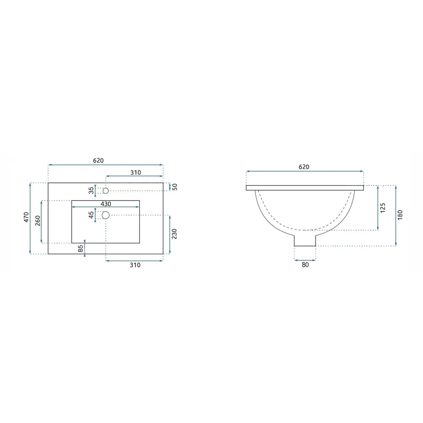 REA-U0786 - Umywalka wpuszczana DAFNE 47x62 cm ceramika/biały połysk
