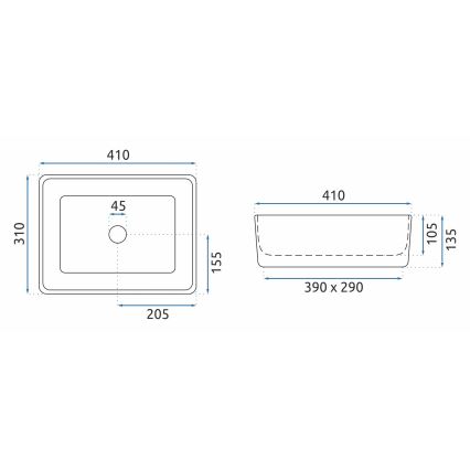 REA-U0952 - Umywalka nablatowa ANITA MINI 31x41 cm ceramika/biały połysk