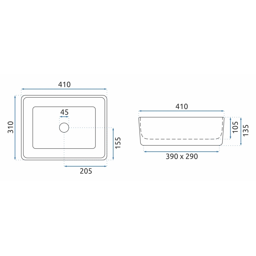 REA-U0952 - Umywalka nablatowa ANITA MINI 31x41 cm ceramika/biały połysk