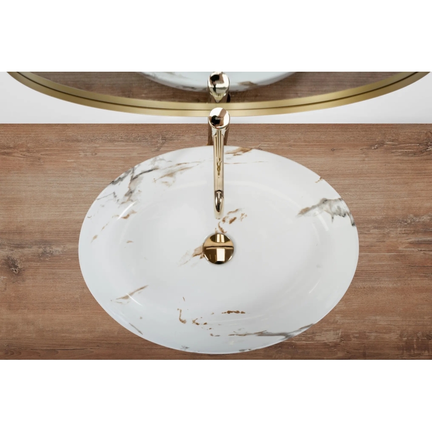 REA-U1232 - Umywalka nablatowa QUEEN 41,5x55 cm ceramika/imitacja kamienia