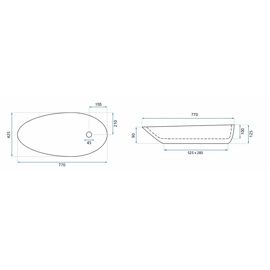 REA-U1500 - Umywalka nablatowa GRETA 42,5x77 cm ceramika/biały połysk