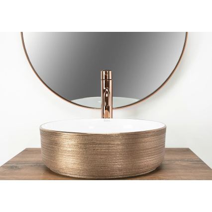 REA-U3303 - Umywalka nablatowa SAMI Ø 37 cm ceramika/biała/złota