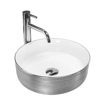 REA-U3304 - Umywalka nablatowa SAMI średnica 36 cm ceramika/biała/srebrna