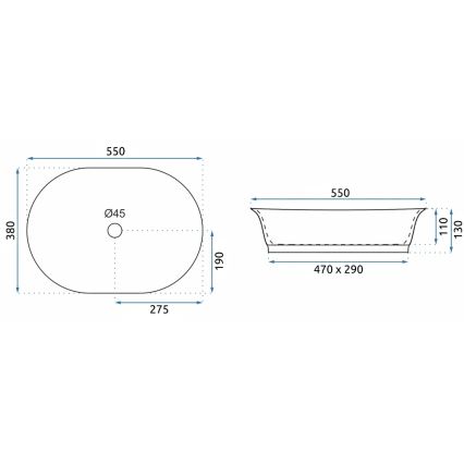 REA-U3305 -  Umywalka nablatowa WILMA RUSTIC 38x55 cm ceramika/miedziana