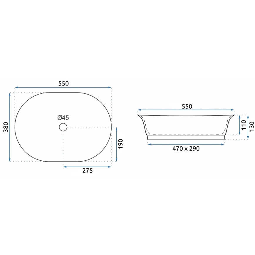 REA-U3305 -  Umywalka nablatowa WILMA RUSTIC 38x55 cm ceramika/miedziana