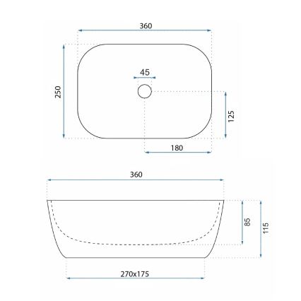 REA-U3321 - Umywalka nablatowa BELINDA MINI 25x36 cm ceramika/szary/imitacja kamienia