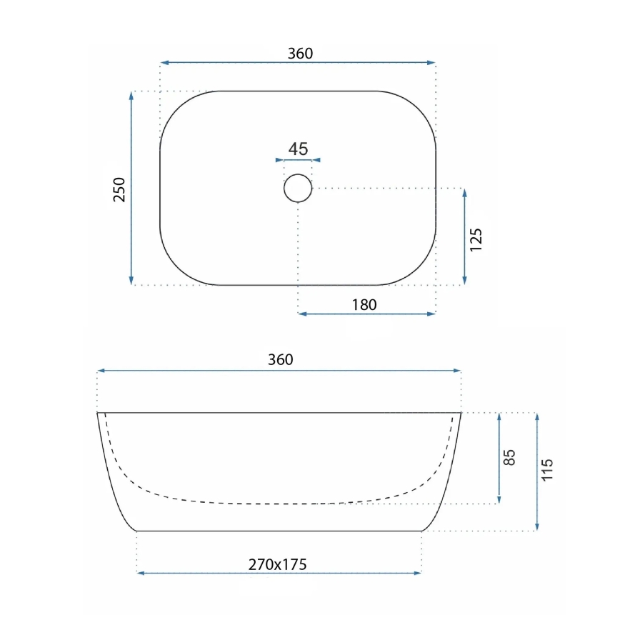 REA-U3321 - Umywalka nablatowa BELINDA MINI 25x36 cm ceramika/szary/imitacja kamienia