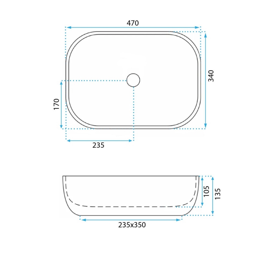 REA-U3323 - Umywalka nablatowa BELINDA 33,5x46,5 cm ceramika/imitacja kamienia