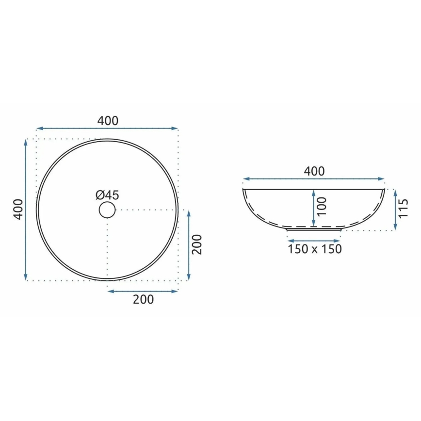 REA-U3608 - Umywalka nablatowa JULIANA 40 cm ceramiczna/biała/niebieska