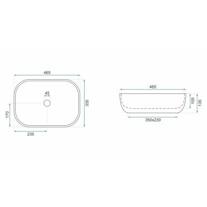 REA-U3801 - Umywalka nablatowa LIVIA 33,5x46,5 cm ceramika/szara/imitacja kamienia