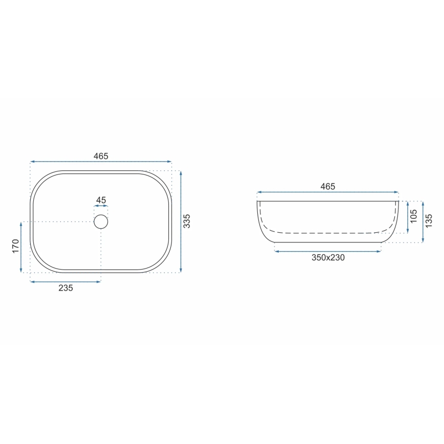 REA-U3801 - Umywalka nablatowa LIVIA 33,5x46,5 cm ceramika/szara/imitacja kamienia