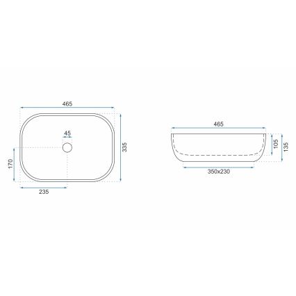 REA-U3802 - Umywalka nablatowa LIVIA 33,5x46,5 cm ceramika/szara/dekor marmuru