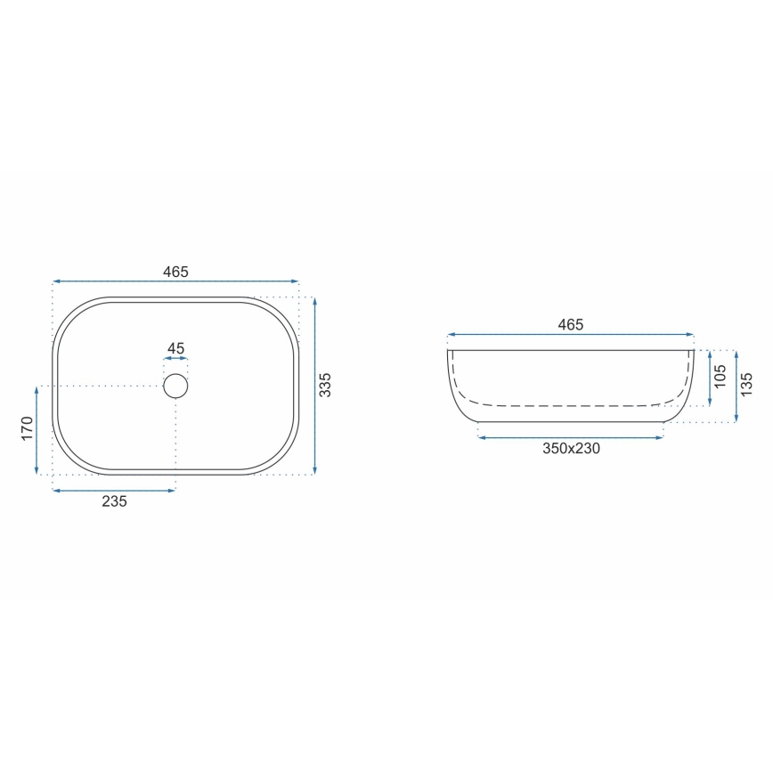 REA-U3802 - Umywalka nablatowa LIVIA 33,5x46,5 cm ceramika/szara/dekor marmuru
