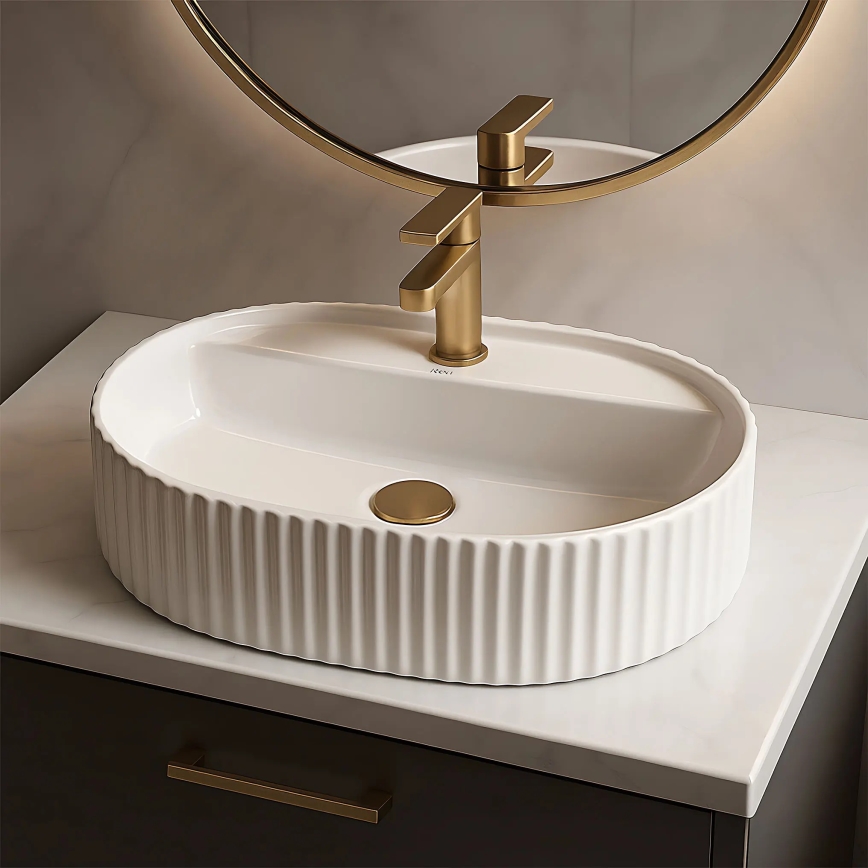 REA-U4003 - Umywalka nablatowa MARCELA 35,5x50 cm ceramika/biały połysk