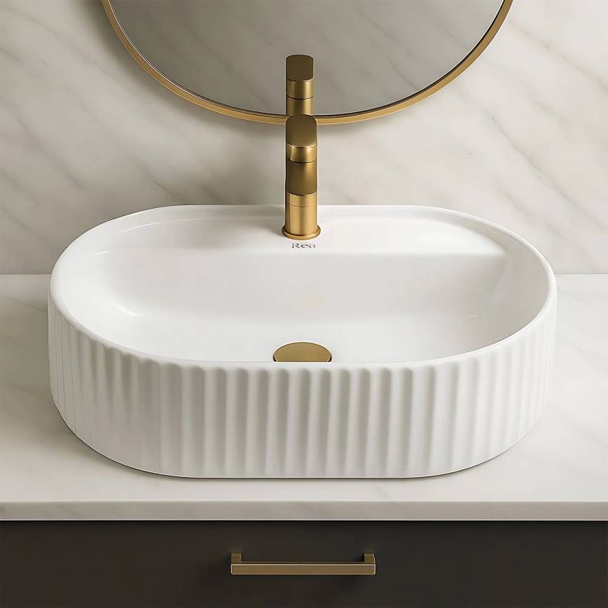 REA-U4003 - Umywalka nablatowa MARCELA 35,5x50 cm ceramika/biały połysk