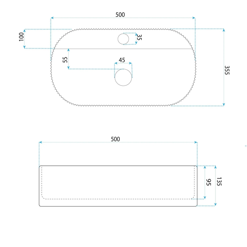 REA-U4003 - Umywalka nablatowa MARCELA 35,5x50 cm ceramika/biały połysk