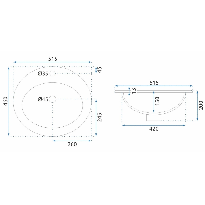 REA-U4122 - Umywalka wpuszczana DALIA 46x51,5 cm ceramika/biały połysk