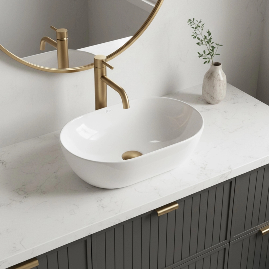REA-U4330 - Umywalka nablatowa AMELIA 31x45 cm, ceramika / biały połysk