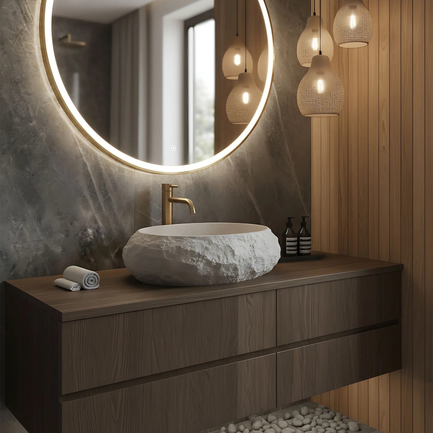 REA-U4332 - Umywalka nablatowa MIKA 38x50 cm beżowa/szara/imitacja kamienia