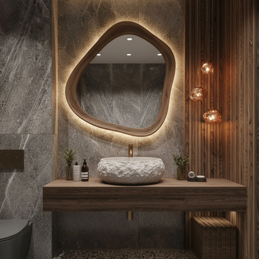 REA-U4332 - Umywalka nablatowa MIKA 38x50 cm beżowa/szara/imitacja kamienia