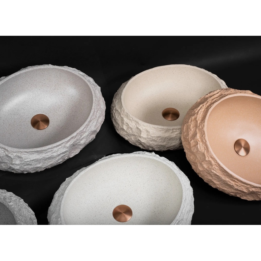 REA-U4332 - Umywalka nablatowa MIKA 38x50 cm beżowa/szara/imitacja kamienia