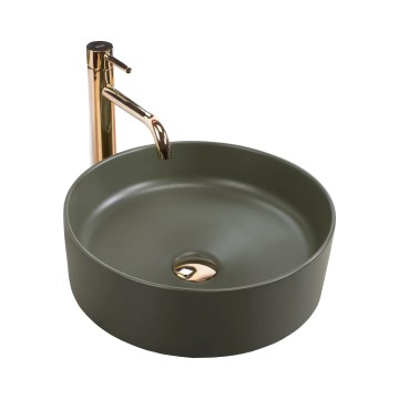 REA-U4567 - Umywalka nablatowa SAMI Ø 37 cm ceramika/matowa zieleń