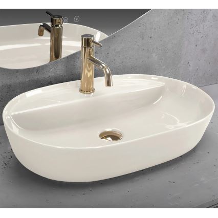 REA-U4589 - Umywalka nablatowa AURA 41x61 cm ceramika/błyszcząca kremowa