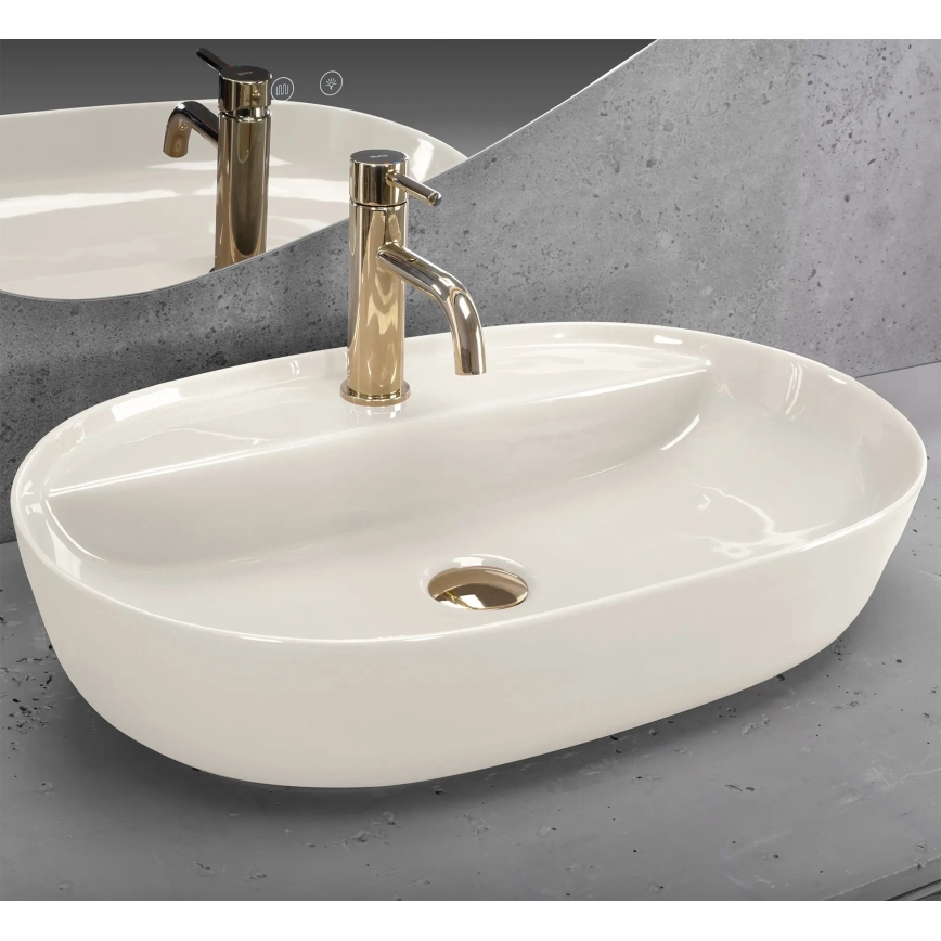 REA-U4589 - Umywalka nablatowa AURA 41x61 cm ceramika/błyszcząca kremowa