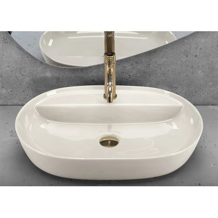 REA-U4589 - Umywalka nablatowa AURA 41x61 cm ceramika/błyszcząca kremowa