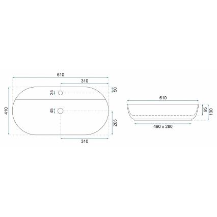 REA-U4589 - Umywalka nablatowa AURA 41x61 cm ceramika/błyszcząca kremowa