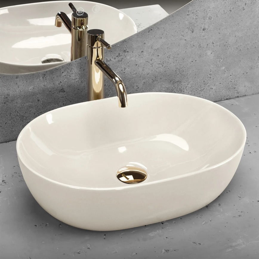 REA-U4591 - Umywalka nablatowa LISA 35x49 cm ceramika/błyszcząca kremowa