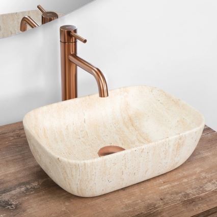 REA-U4700 - Umywalka nablatowa BELINDA 25x36 cm ceramika/beżowa/imitacja kamienia