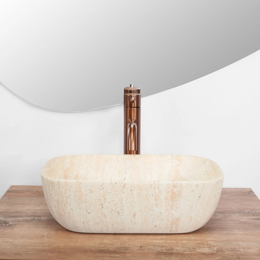 REA-U4700 - Umywalka nablatowa BELINDA 25x36 cm ceramika/beżowa/imitacja kamienia