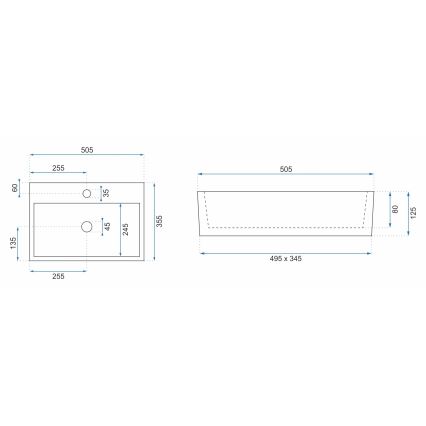REA-U5000 - Umywalka nablatowa VALERIA 35,5x50,5 cm ceramika/biały połysk